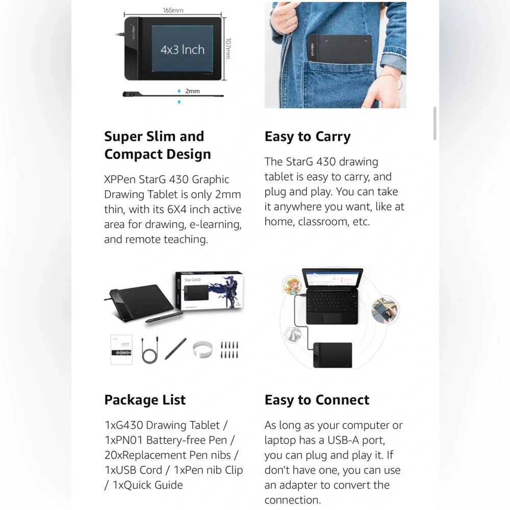 NEW! XP-PEN Drawing Tablet (Star G430S)